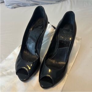 Dior Glossy Black Open Toe Pumps